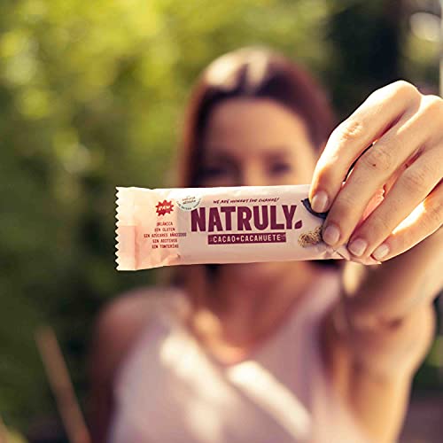 NATRULY Barritas Energéticas BIO Cacao Sin Azúcar Añadido, 100% Natural y Orgánicas, Sin Gluten, Vegana -Pack 10x40g