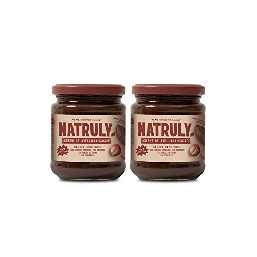 NATRULY Crema de Avellanas y Cacao Sin Azúcar y Sin Edulcorantes, Endulzada con Fibra de Achicoria, Sabor Chocolate con Leche (Pack 2*300g)