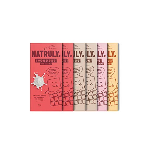 NATRULY Tableta de Chocolate sin Azúcar y sin Edulcorantes | Endulzado con Fibra de Achicoria -Pack 6 tabletas Mix de Sabores