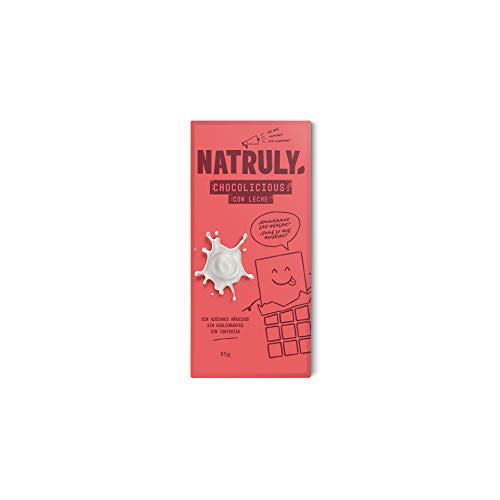 NATRULY Tableta de Chocolate sin Azúcar y sin Edulcorantes | Endulzado con Fibra de Achicoria | Sabor Chocolate con Leche -Pack 6x85 g