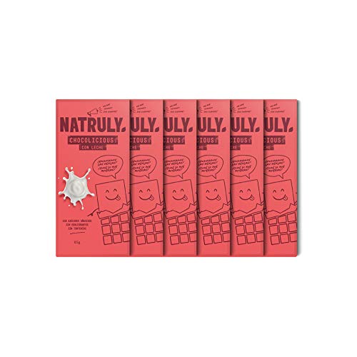 NATRULY Tableta de Chocolate sin Azúcar y sin Edulcorantes | Endulzado con Fibra de Achicoria | Sabor Chocolate con Leche -Pack 6x85 g