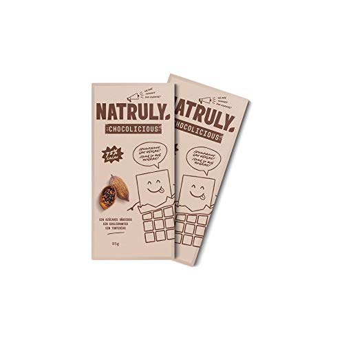 NATRULY Tableta de Chocolate sin Azúcar y sin Edulcorantes | Endulzado con Fibra de Achicoria | Sabor Chocolate Negro 72% Cacao -Pack 2x85 g