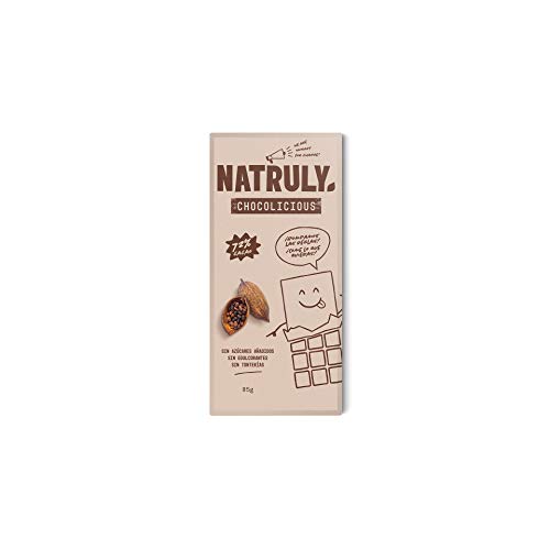 NATRULY Tableta de Chocolate sin Azúcar y sin Edulcorantes | Endulzado con Fibra de Achicoria | Sabor Chocolate Negro 72% Cacao -Pack 6x85 g