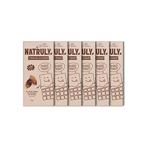 NATRULY Tableta de Chocolate sin Azúcar y sin Edulcorantes | Endulzado con Fibra de Achicoria | Sabor Chocolate Negro 72% Cacao -Pack 6x85 g