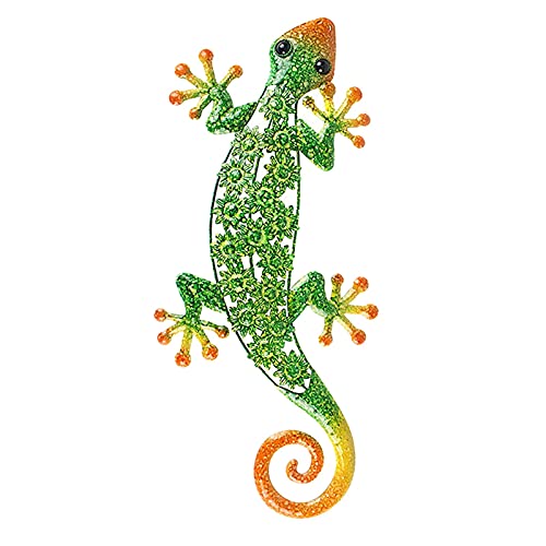 NC Decoración de la Pared de Gecko de Metal Premium Lizard Ing para jardín Adorno de Patio Decoración De La Cerca De La Terraza (Color : Silver)