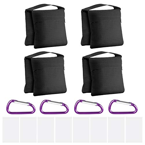 Neewer 4-Pack Bolsas de Arena de Alta Resistencia con Diseño de Alforja para Fotografía Video Soporte de Estudio Patio Trasero, Bolsa de PP Transparente y Clips Incluidos(Negro)