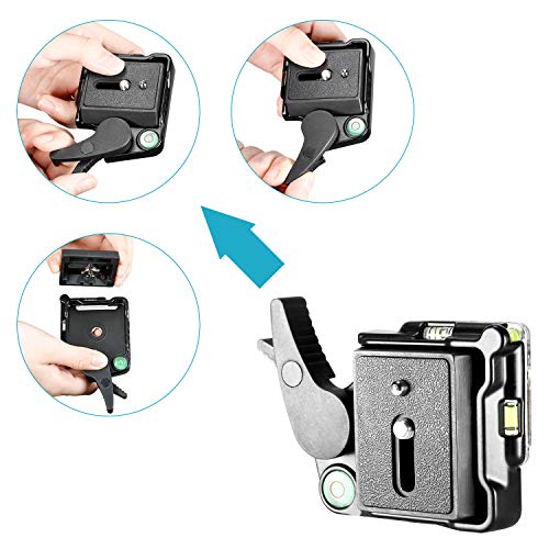 Neewer® - Adaptador de Placa QR de liberación rápida de aleación de Aluminio Negro con Tornillo de 1/4"-3/8" y Palanca de Burbujas para trípode de cámara DSLR con estabilizador de Cabeza de Bola