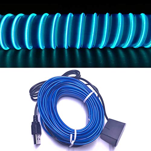 Neon LED EL cable para interior automotriz Cosplay lámpara de línea electroluminiscente LED emisora de luz decorativa con unidad de tira de luz 5V，azul, 1 m