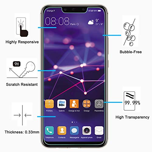 NEW'C 3 Unidades, Protector de Pantalla para Huawei Mate 20 Lite, Honor Play, Antiarañazos, Antihuellas, Sin Burbujas, Dureza 9H, 0.33 mm Ultra Transparente, Vidrio Templado Ultra Resistente