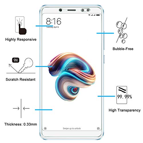 NEW'C 3 Unidades, Protector de Pantalla para Xiaomi Redmi Note 5, Antiarañazos, Antihuellas, Sin Burbujas, Dureza 9H, 0.33 mm Ultra Transparente, Vidrio Templado Ultra Resistente