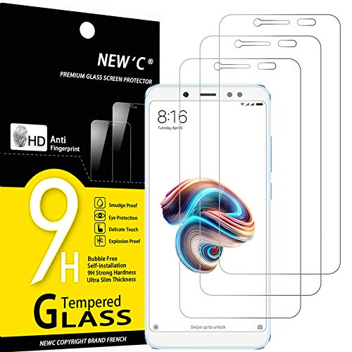 NEW'C 3 Unidades, Protector de Pantalla para Xiaomi Redmi Note 5, Antiarañazos, Antihuellas, Sin Burbujas, Dureza 9H, 0.33 mm Ultra Transparente, Vidrio Templado Ultra Resistente