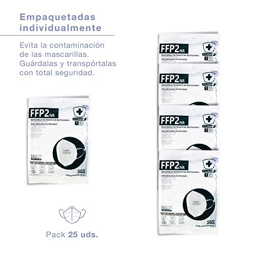 NEWTECK Mascarillas FFP2 25 Unidades CE 0598. Mascarillas FFP2 Blancas Homologadas, Alta eficiencia Filtración, Packs Individuales, Normativa UNE-EN 149:2001+A1:2009, Transpirables. SIN GRAFENO