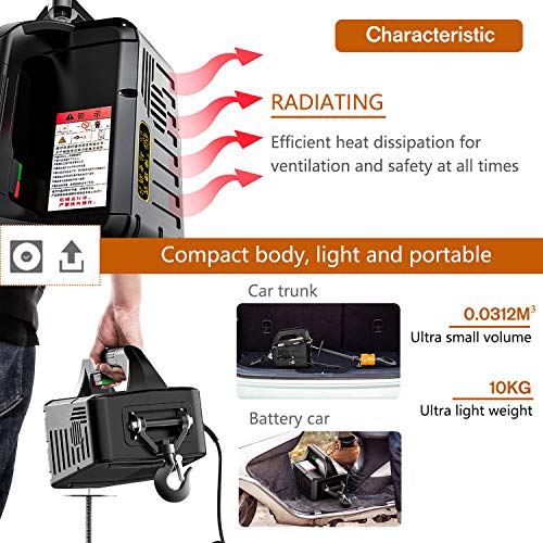 NEWTRY Polipasto Eléctrico 3 en 1 , Control Remoto Inalámbrico de 500 kg, 7.6m/25ft Control de Alambre Con Protección Contra Sobrecargas