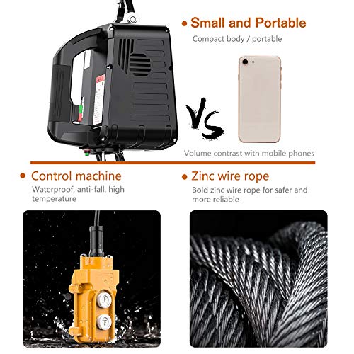 NEWTRY Polipasto Eléctrico 3 en 1 , Control Remoto Inalámbrico de 500 kg, 7.6m/25ft Control de Alambre Con Protección Contra Sobrecargas