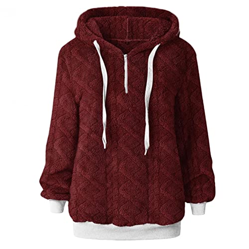 NHNKB Sudadera de invierno para mujer, grande y suave, con capucha, forro polar, mullida, de manga larga, NH101104, Vino, XL