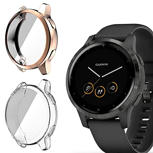 Niboow Funda [2-Piezas] Compatible con Garmin Vivoactive 4S, con Protector de Pantalla, Protección Completa Carcasa para, TPU Flexible antirrayas Protectora para Garmin Vivoactive 4S-Claro+Rosa Oro