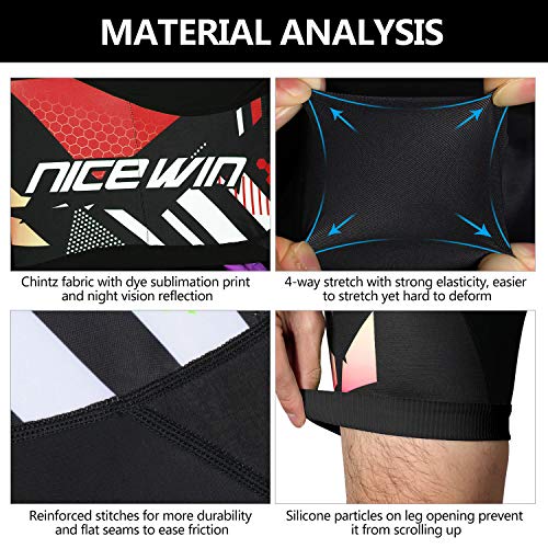 NICEWIN Pantalones Cortos de Ciclismo para Hombre con Almohadilla Pantalones Bicicleta Acolchada con Gel 4D Cortos MTB Bicicleta Pantalones Cortos Transpirables