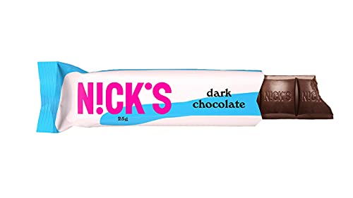 NICKS Dark Chocolate, Chocolate negro amargo sin azúcar añadido, vegano, keto, sin gluten (24 barritas x 25g)