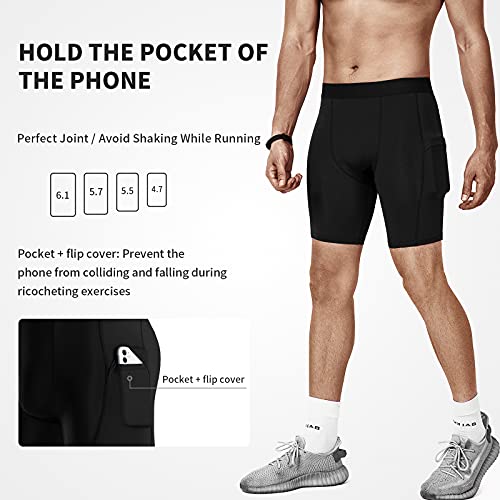 Niksa 3 Piezas Mallas Running Hombre Cortas Pantalones Cortos Compresión Básica Hombre Pantalones Cortos Entrenamiento con Bolsillo para Celular Secado Rápido Transpirable Pantalones Cortos