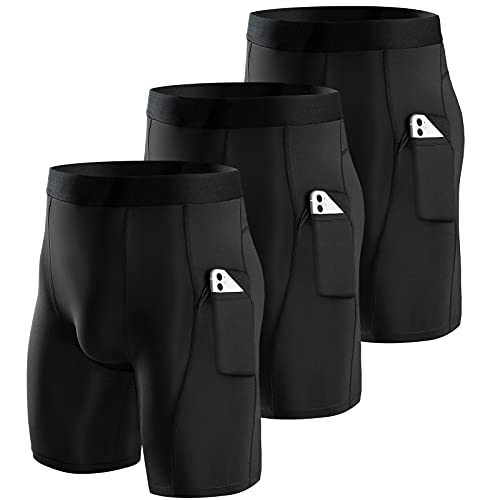 Niksa 3 Piezas Mallas Running Hombre Cortas Pantalones Cortos Compresión Básica Hombre Pantalones Cortos Entrenamiento con Bolsillo para Celular Secado Rápido Transpirable Pantalones Cortos