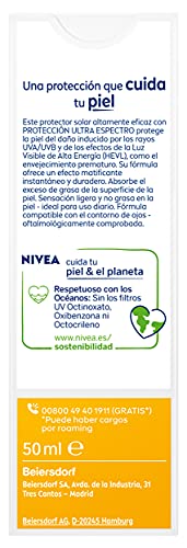 NIVEA SUN Protección Facial UV Control de Brillos FP50 (1 x 50 ml), crema solar facial, crema matificante con protección solar alta, 0% sensación pegajosa