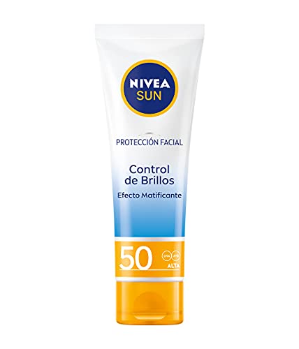 NIVEA SUN Protección Facial UV Control de Brillos FP50 (1 x 50 ml), crema solar facial, crema matificante con protección solar alta, 0% sensación pegajosa