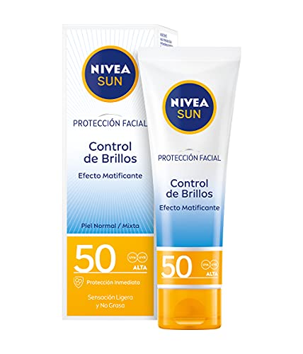 NIVEA SUN Protección Facial UV Control de Brillos FP50 (1 x 50 ml), crema solar facial, crema matificante con protección solar alta, 0% sensación pegajosa