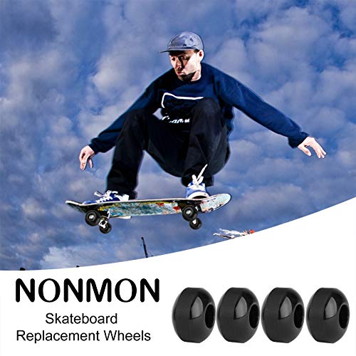 nonmon 4Pcs Ruedas de Skateboard 52mm 95A con Rodamientos Instalado 608 RS ABEC9, PU Ruedas y Cojinetes de Repuesto Set para Skateboard Monopatín Patines Cuatro Roller Pennyboard, Negro