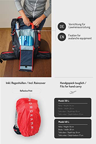 NORDKAMM Mochila de Senderismo Unisex de 30 l, ergonómica, para esquí, Escalada, Azul