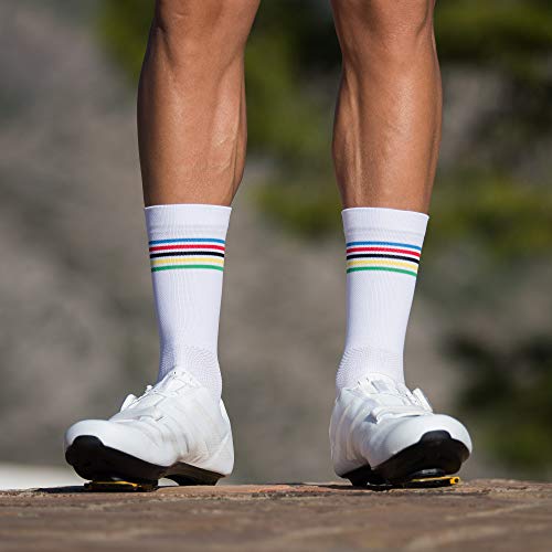 NORTEI Calcetines Campeón del Mundo para Ciclismo, MTB y Running de Caña Alta Transpirables para Hombre y Mujer – World Champion (L-XL)