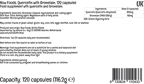 Now Foods, Quercetina con Bromelina, 120 Cápsulas veganas, Probadas en Laboratorio, Bioflavonoides, Sin Gluten, Sin Soja, Vegetariano