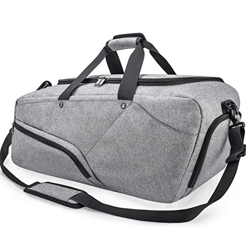 NUBILY Bolsa de Deporte Hombre Bolsas Gimnasio Mujer de Grande Viaje Impermeable con Compartimento para Zapatos Bolsos Deportivos Bolsa Fin de Semana Travel Duffle Bag para Hombres 45l Gris