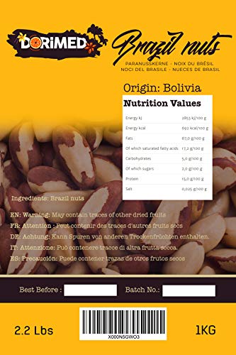 Nueces de Brasil Enteras | 1 Kg de Nueces de Brasil de origen 100% natural | Sin cáscara | Fruto Seco Crudo y Sin Sal | No tostadas | IDEAL para recetas | Veganos y Vegetarianos | Dorimed