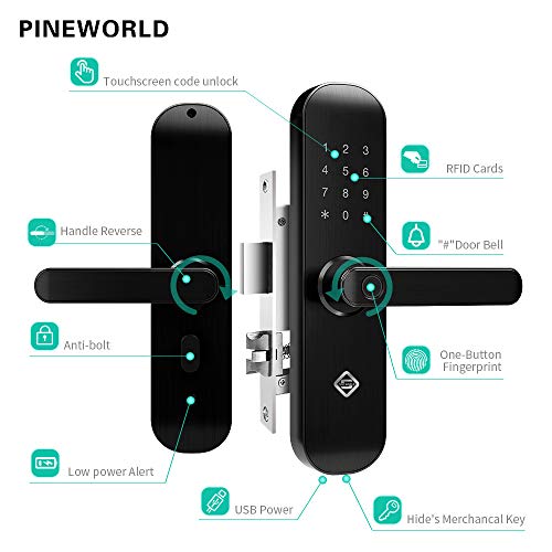 Nuevo 202Pro WIFI Bluetooth Smart Lock, Aplicación remota y gestión de negocios de oficina/apartamento para seguridad de cerradura de puerta, Reversible sin mango