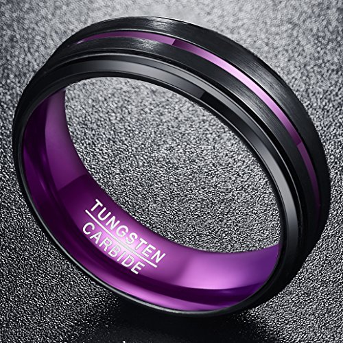 NUNCAD Anillo Mujer Hombre Parejas Negro/Violeta de Tungsteno con Ranura Púrpura 8mm para Boda Cumpleaños la Vida Cotidiana Aniversario Talla 54 (17,3mm)