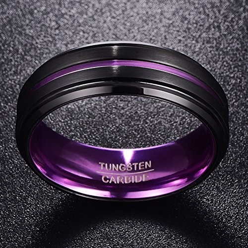 NUNCAD Anillo Mujer Hombre Parejas Negro/Violeta de Tungsteno con Ranura Púrpura 8mm para Boda Cumpleaños la Vida Cotidiana Aniversario Talla 54 (17,3mm)