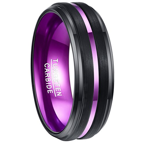 NUNCAD Anillo Mujer Hombre Parejas Negro/Violeta de Tungsteno con Ranura Púrpura 8mm para Boda Cumpleaños la Vida Cotidiana Aniversario Talla 54 (17,3mm)