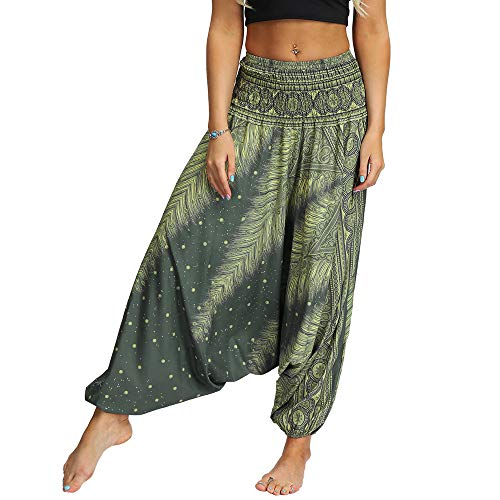 Nuofengkudu Mujer Pantalones Hippies Estampados Baggy Comodos Ligeros Cintura Alta Indios Yoga Pants Casual Playa Fiesta Verano (Turquesa,Talla única