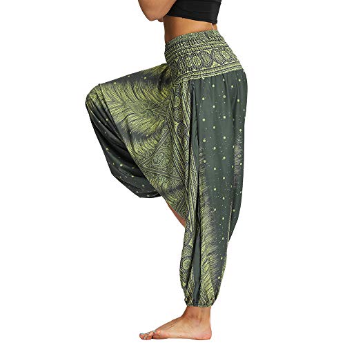 Nuofengkudu Mujer Pantalones Hippies Estampados Baggy Comodos Ligeros Cintura Alta Indios Yoga Pants Casual Playa Fiesta Verano (Turquesa,Talla única