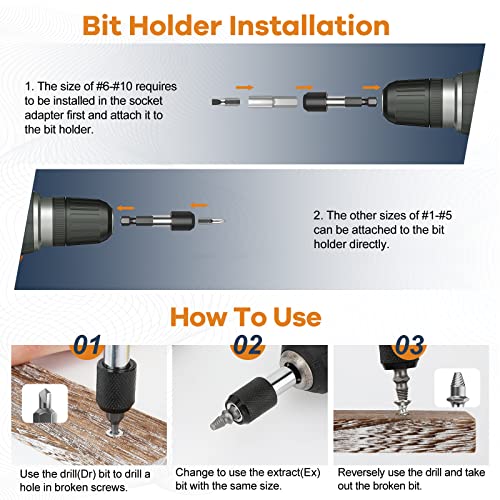 Nuovoware Kit de Extratores de Tornillos, Juegos de 33 Piezas de Extratores, Extratores de Aleación de Acero para Quitar Tornillos Rotos Despojados, con 2 Soportes y Adaptador de Enchufe – Negro