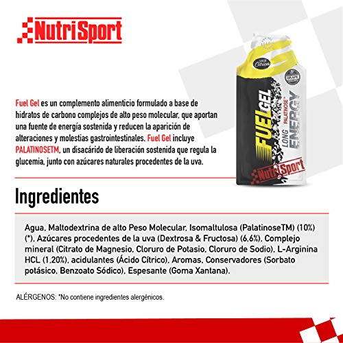 NUTRISPORT CLINICAL NUTRITION, S.A. Fuel Gel, Palatinose, Electrolitos, Aporta Energía, Sabor Cítricos, Blanco, 24 X 30 Gramos