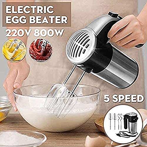 N&W 800W Household Electric Mixer Electric 5 Speed Handheld Mixer Stainless Steel Egg Whisk with Beaters Dough Hooks and Egg Separator for Cake Baking Cooking