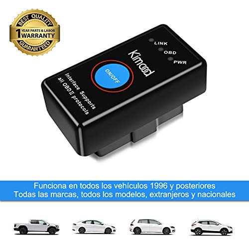 OBD2 Bluetooth 4.0 Kimood Nueva Versión Auto Diagnostico de Coche OBD2 Diagnosticos, Mini adaptador inalámbrico OBD2 Bluetooth para iPhone iOS Android Windows Symbian Tablet Smartphone, Negro