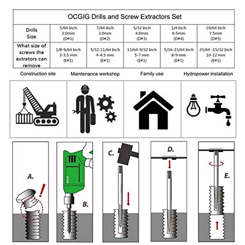 OCGIG Extractor de Tornillos Kit 11Pcs Removedor con Portamachos y Caja