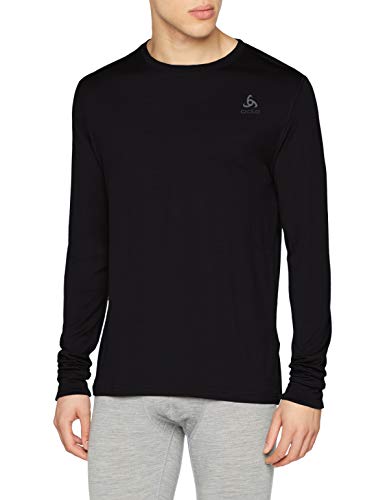 Odlo Suw Top Crew Neck L/S Natural 100% Merin Camiseta, Hombre, Black - Black, XL