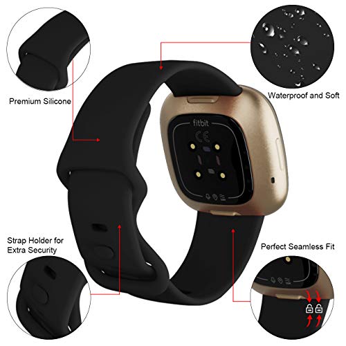 Oielai Correa Compatible con Fitbit Versa 3/Fitbit Sense, Silicone Sport Classic Correas Blandas de Recambio Compatibles con Fitbit Versa 3/Fitbit Sense para Mujeres Hombres, Pequeño Negro