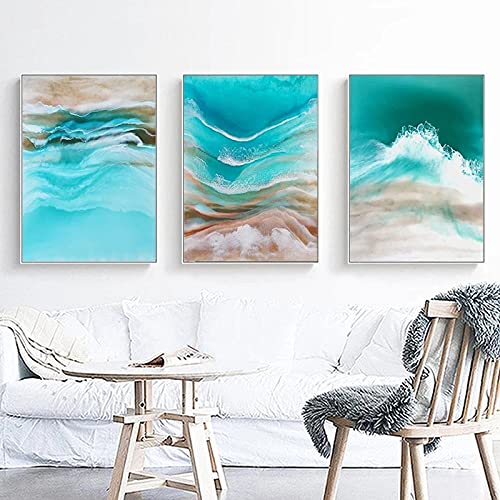 Olas de agua de mar verde y paisaje de playa cuadro sobre lienzo para pared impresiones de pintura para decoración del hogar póster modular sin marco-40X50cmx3