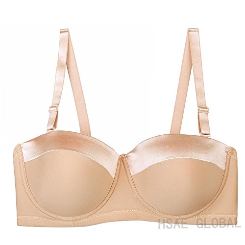 Olivachel Sujetador sin tirantes para mujer 32-46 B/C/D/DD/E 1/2 Copa Plus tamaño Balconette Multiway Bra H059 …, albaricoque,