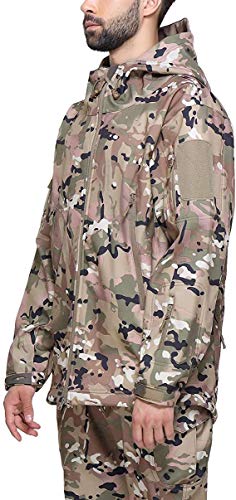 OLOEY Men's Tactical Softshell Fleece Jacket Camouflage Military Hoodie Autumn Winter Outdoor Fleece Jacket Waterproof Windproof Warm Hooded Hiking Ski Jacket Hunting Coat (CP,2XL)