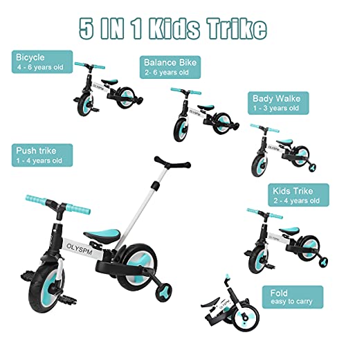 OLYSPM 5 en 1 Triciclo Bebé Plegables Bicicleta sin Pedales para 1-6 Años Niños,Triciclo para Bebes con Pedales Desmontables y Ruedas Auxiliares,Triciclo Evolutivo(Rojo)